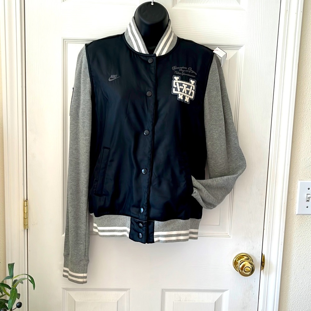 Nike, Rare Hard To Find Silky Black Bomber Jacket With Fleece Sleeves Sz M Women